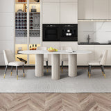 55.1" Modern Oval Stone Top Dining Table 3 Legs in White