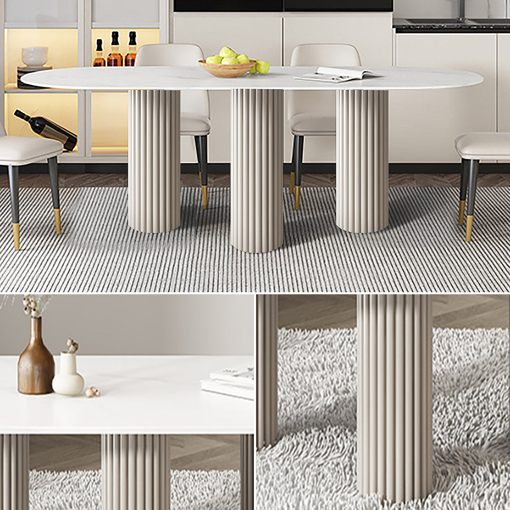 55.1" Modern Oval Stone Top Dining Table 3 Legs in White