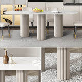 55.1" Modern Oval Stone Top Dining Table 3 Legs in White
