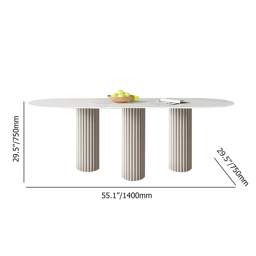 55.1" Modern Oval Stone Top Dining Table 3 Legs in White