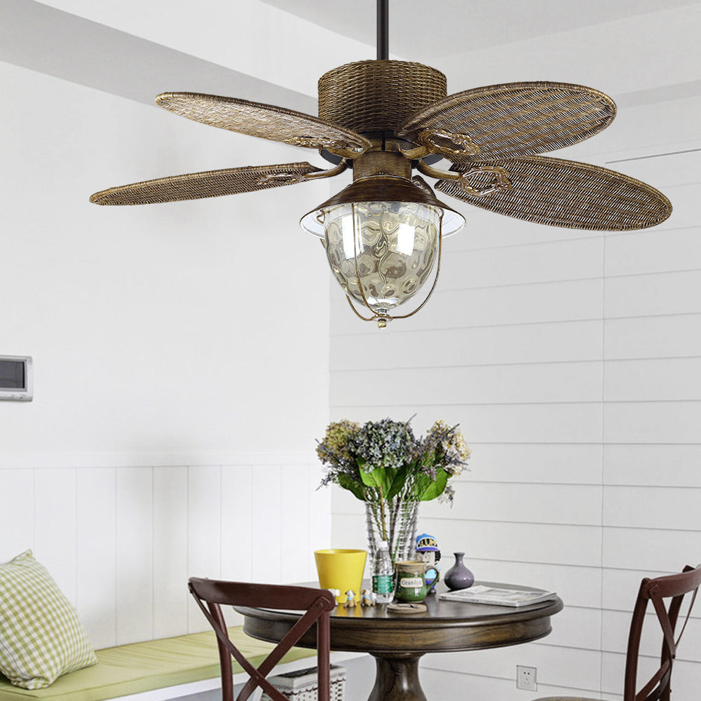 Rustic Style 52" Ceiling Fan 4 Rattan Blades and Light Kit Included with Remote