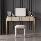 Champagne Makeup Vanity Mirror & Stool included with Flip Top 2-Drawer Dressing Table