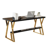 39" Rectangular White Computer Desk with Drawer and Shelf Gold Leg