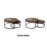 2 Pieces Modern Wood Gray & Black Round Nesting Coffee Table for Living Room