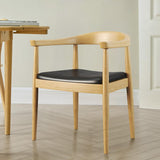 Modern Curved Back Dining Chair Upholstered Leather Walnut Wooden Armchair