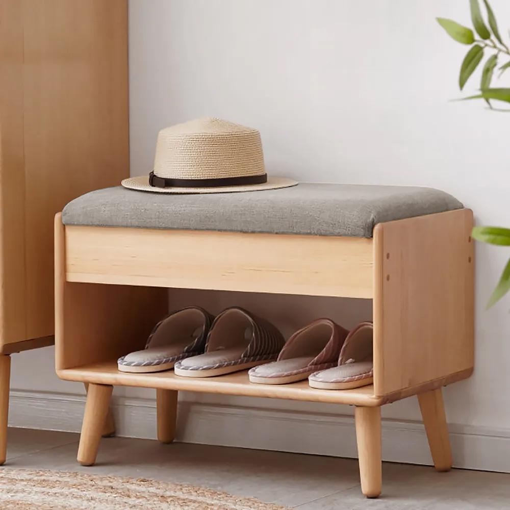 Farmhouse Mini Upholstered Shoe Rack Flip-Top Stool-Gray