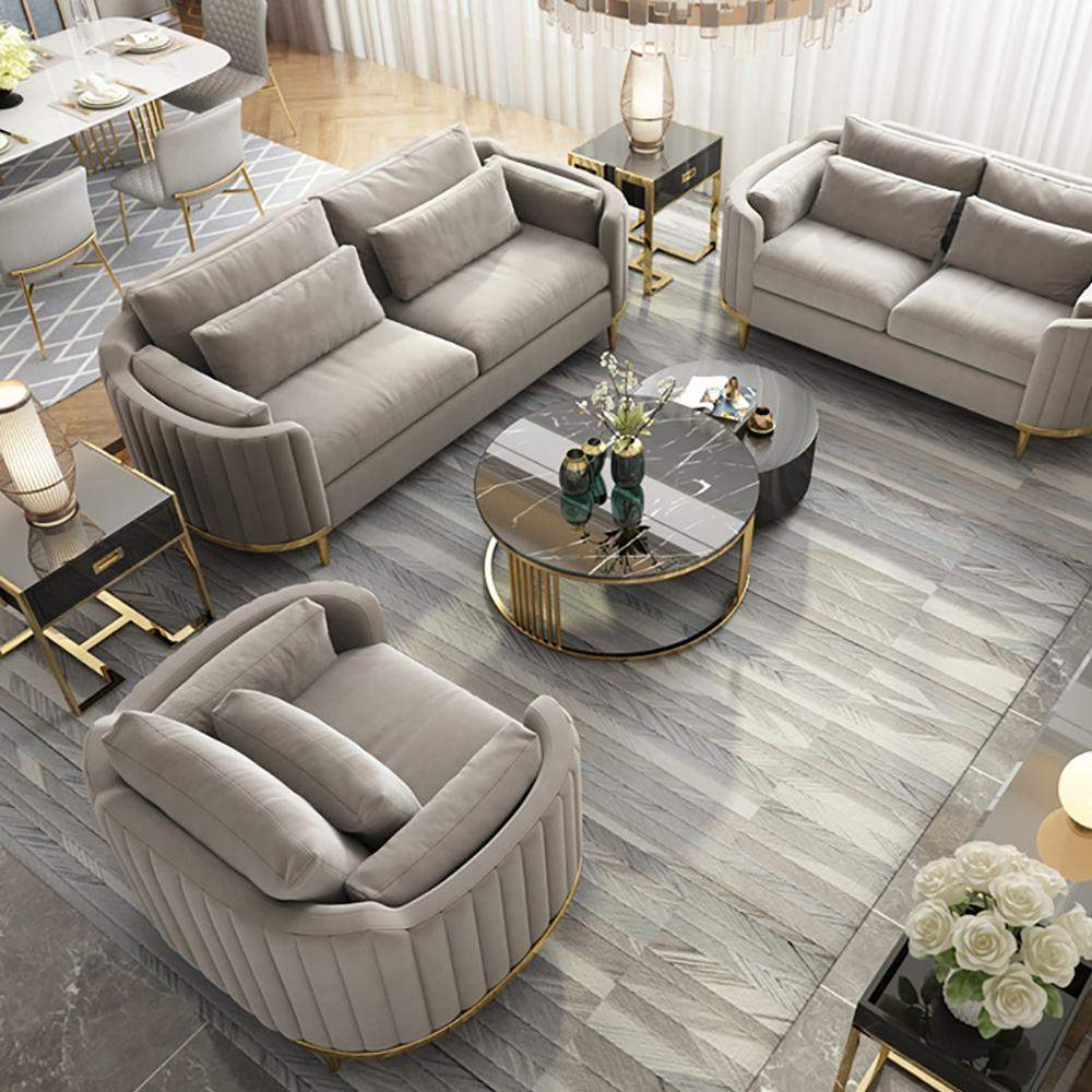 Modern Living Room Sets Green Velvet Upholstered Chair & Loveseat & Sofa 3 Pieces-Richsoul-Furniture,Living Room Furniture,Living Room Sets