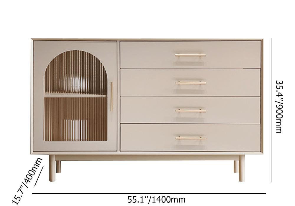 55" Beige Sideboard Buffet with Drawers & Glass Door Storage Cabinet