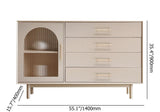 55" Beige Sideboard Buffet with Drawers & Glass Door Storage Cabinet