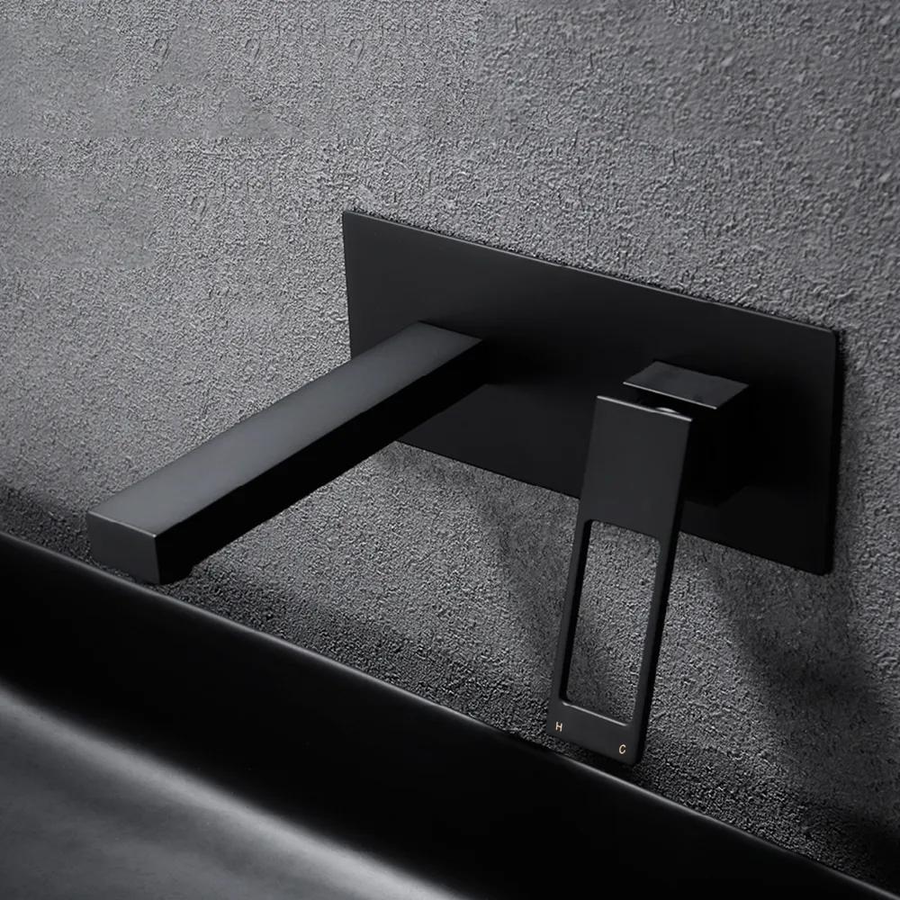 Modern Brushed Gold Wall Mount Bathroom Sink Faucet Solid Brass