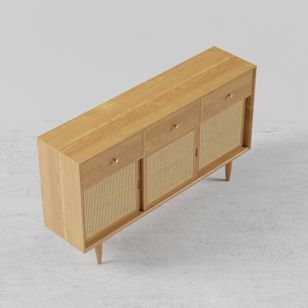 Farmhouse 55" Cane Sideboard Buffet with Storage Natural Kitchen Cabinet