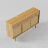 Farmhouse 55" Cane Sideboard Buffet with Storage Natural Kitchen Cabinet