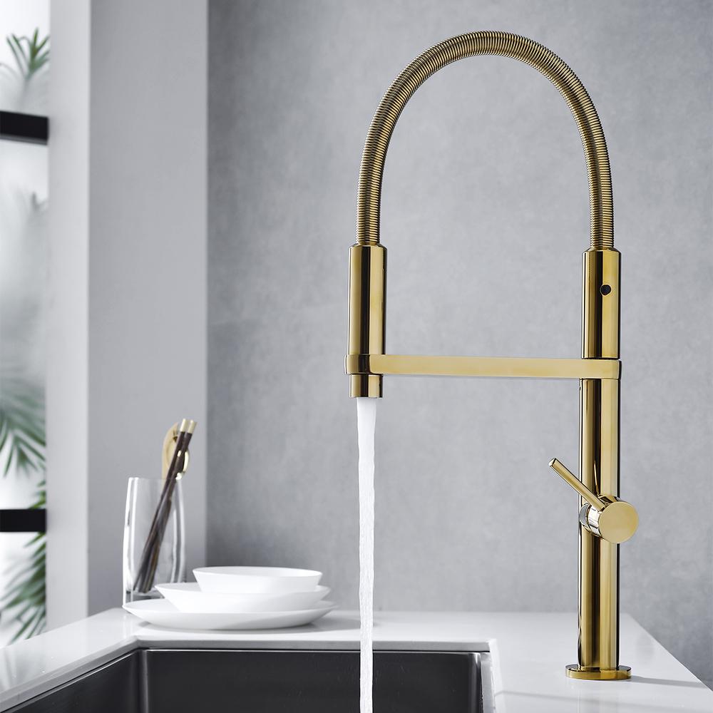 Rose Gold Single Hole High Arc Magnetic Kitchen Faucet Dual-function Spray