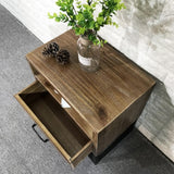 Industrial Nightstand Walnut Pine Wood Bedside Table with 1 Drawer in Black