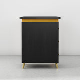 Modern 55" Wooden Home Office White Computer Desk with 3 Drawers & Side Cabinet in Gold