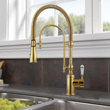 High Arc Dual-Mode Pull-Down Kitchen Faucet Solid Brass with Porcelain Handle