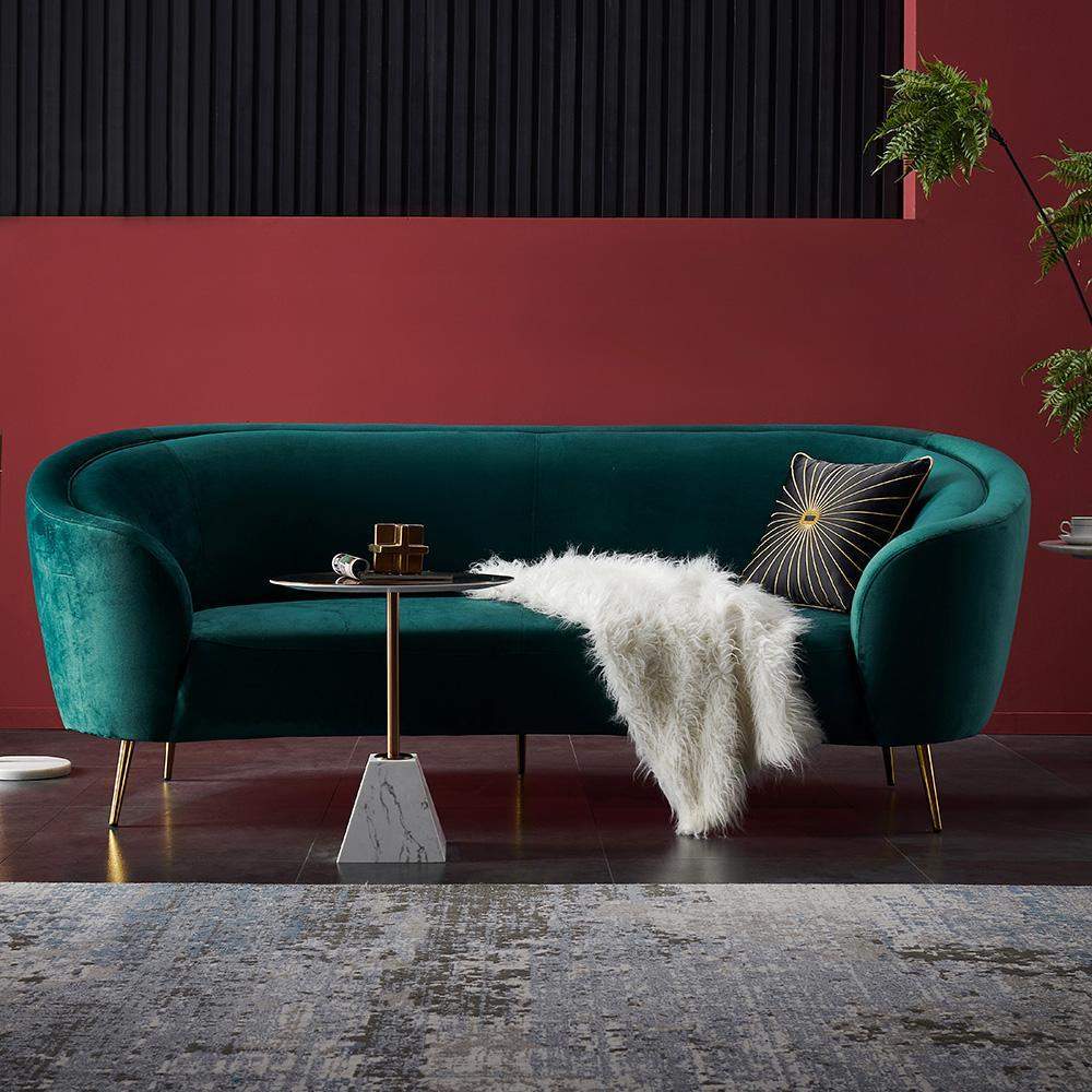 Modern 92" Deep Green Velvet Sofa with Metal Legs-Furniture,Living Room Furniture,Sofas & Loveseats