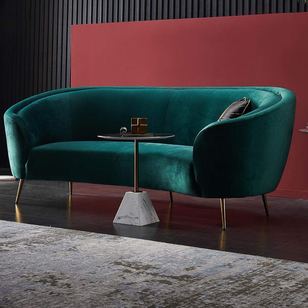 Modern 92" Deep Green Velvet Sofa with Metal Legs-Furniture,Living Room Furniture,Sofas & Loveseats