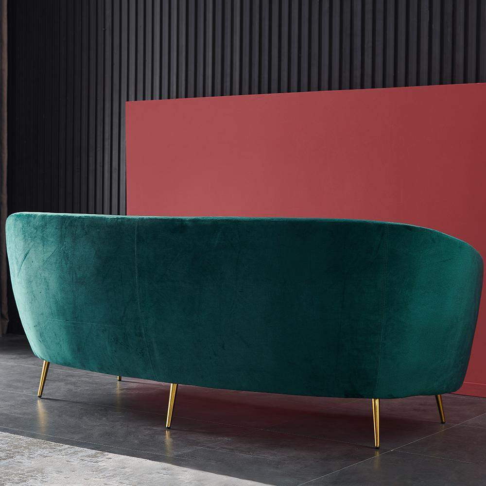 Modern 92" Deep Green Velvet Sofa with Metal Legs-Furniture,Living Room Furniture,Sofas & Loveseats