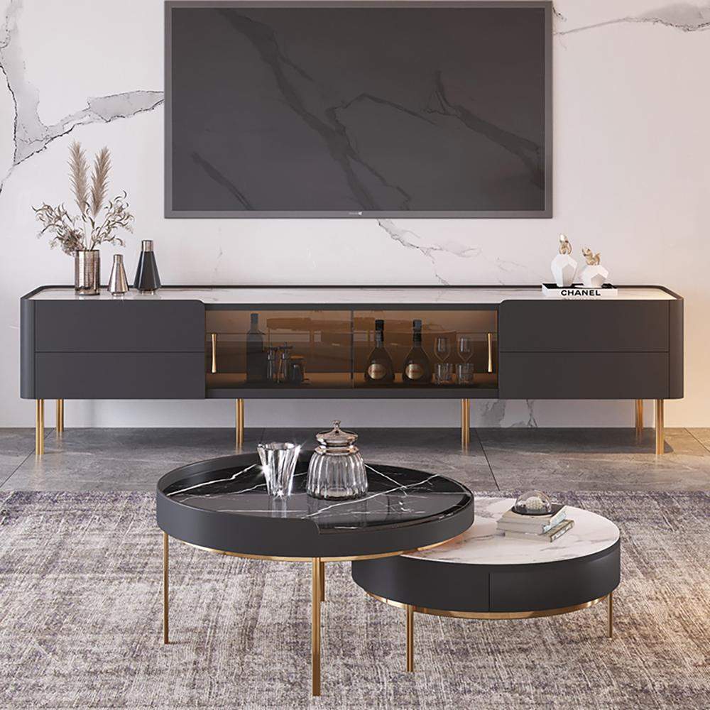 Stone Top TV Stand & Coffee Table Set with 3 Drawers and 2 Doors-Richsoul-Furniture,Living Room Furniture,Living Room Sets