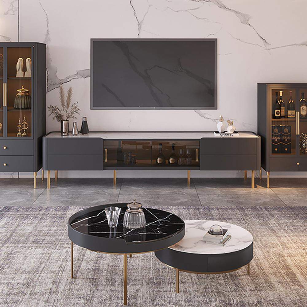Stone Top TV Stand & Coffee Table Set with 3 Drawers and 2 Doors-Richsoul-Furniture,Living Room Furniture,Living Room Sets