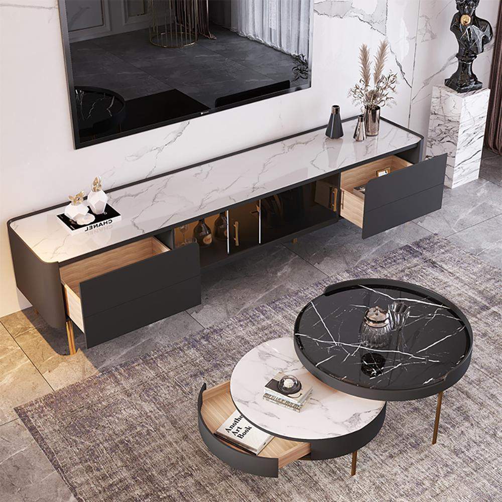 Stone Top TV Stand & Coffee Table Set with 3 Drawers and 2 Doors-Richsoul-Furniture,Living Room Furniture,Living Room Sets