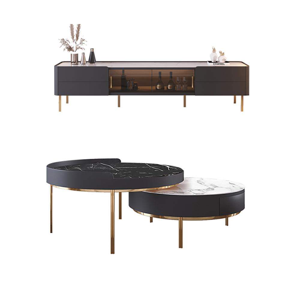 Stone Top TV Stand & Coffee Table Set with 3 Drawers and 2 Doors-Richsoul-Furniture,Living Room Furniture,Living Room Sets