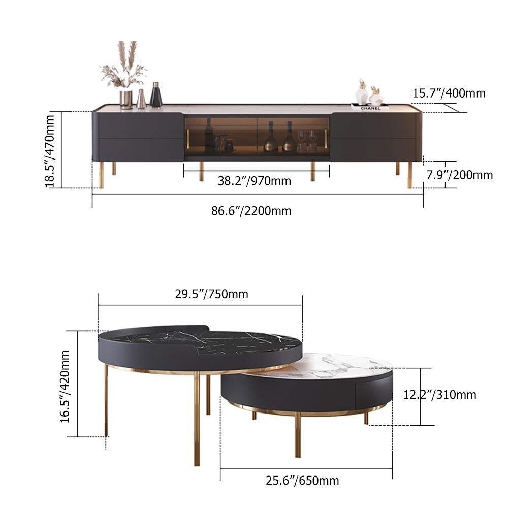 Stone Top TV Stand & Coffee Table Set with 3 Drawers and 2 Doors-Richsoul-Furniture,Living Room Furniture,Living Room Sets