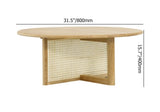 32" Modern Round Pine Wood and Rattan Coffee Table in Natural