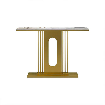 47" Modern Narrow Console Table with Pedestal in White & Gold for Entryway