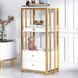 White Display Cabinet Marble Veins Storage Cabinet with Backboard