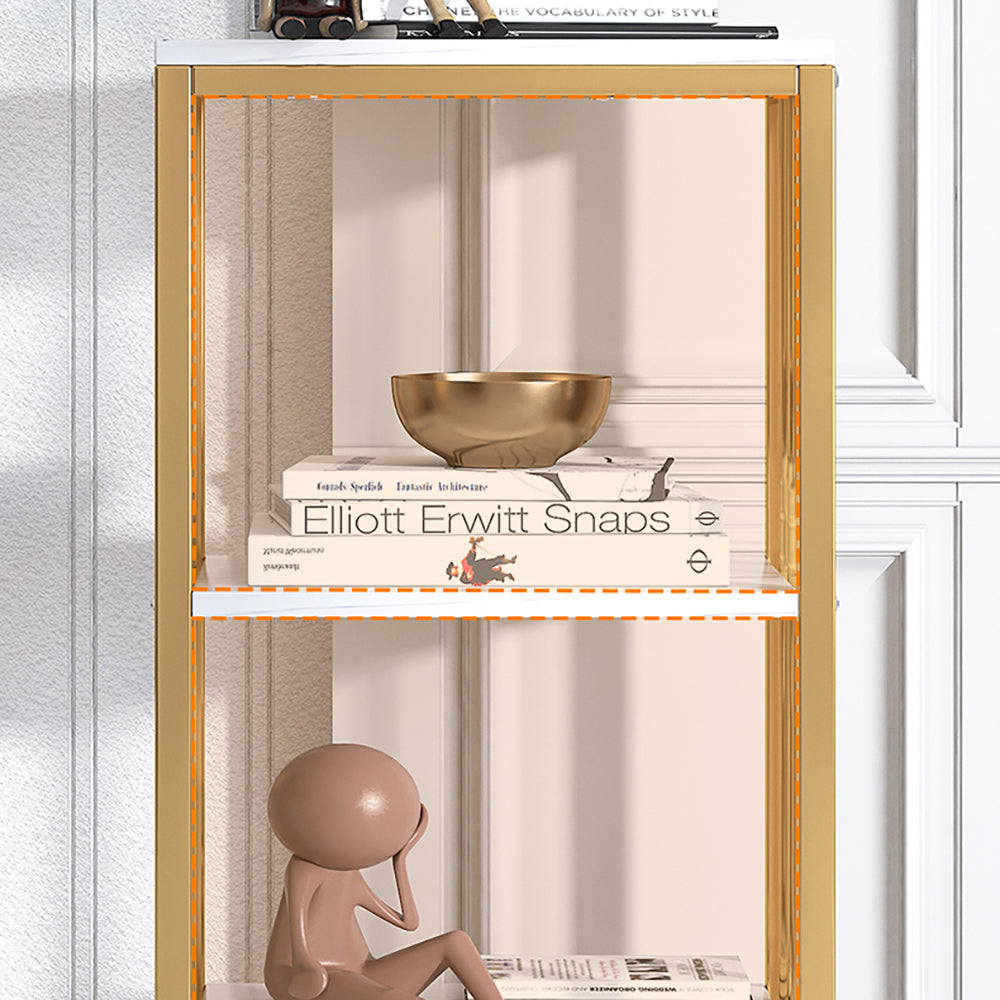 White Display Cabinet Marble Veins Storage Cabinet with Backboard