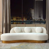 Modern White & Gold Velvet Curved Sofa for 3 Seaters with Pillows & Stainless Steel Base-Furniture,Living Room Furniture,Sofas & Loveseats