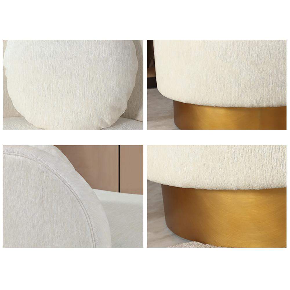 Modern White & Gold Velvet Curved Sofa for 3 Seaters with Pillows & Stainless Steel Base-Furniture,Living Room Furniture,Sofas & Loveseats