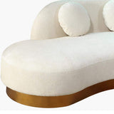 Modern White & Gold Velvet Curved Sofa for 3 Seaters with Pillows & Stainless Steel Base-Furniture,Living Room Furniture,Sofas & Loveseats