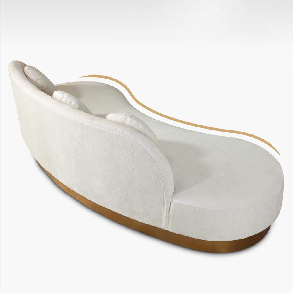 Modern White & Gold Velvet Curved Sofa for 3 Seaters with Pillows & Stainless Steel Base-Furniture,Living Room Furniture,Sofas & Loveseats