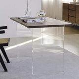 55.1" Walnut Home Office Desk Writing Desk Wood Tabletop & Clear Acrylic Pedestals-Desks,Furniture,Office Furniture