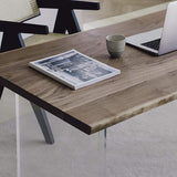 55.1" Walnut Home Office Desk Writing Desk Wood Tabletop & Clear Acrylic Pedestals-Desks,Furniture,Office Furniture