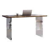 55.1" Walnut Home Office Desk Writing Desk Wood Tabletop & Clear Acrylic Pedestals-Desks,Furniture,Office Furniture