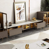 Rectangular Stone Top TV Console with Storage Glass Sliding Doors-Richsoul-Furniture,Living Room Furniture,TV Stands