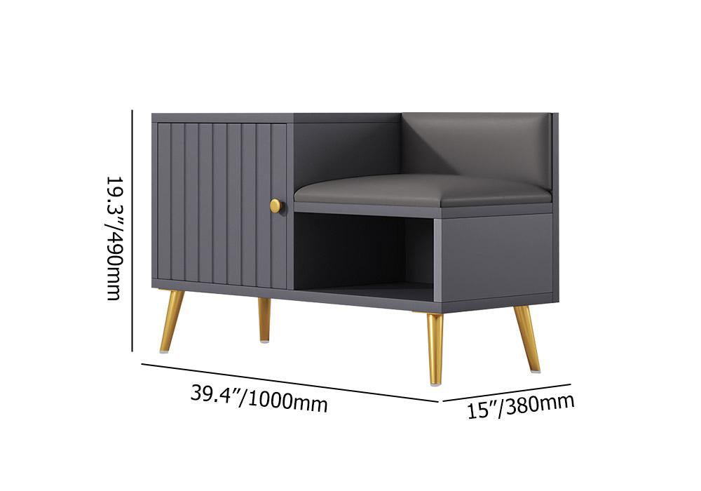 White Contemporary Upholstered Shoe Rack Bench with Storage Cabinet and Shelf Entryway