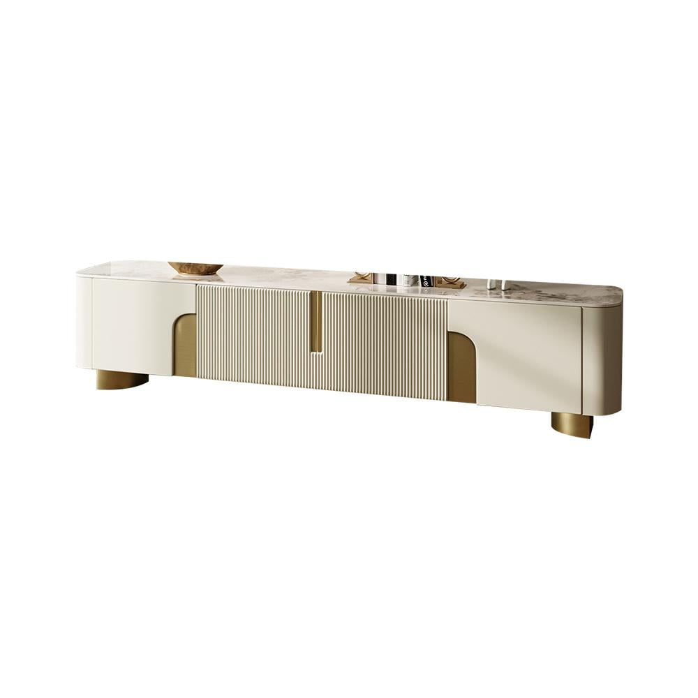 Modern Beige TV Stand Sintered Stone 4 Doors with Storage Media Console for TV up to 85"