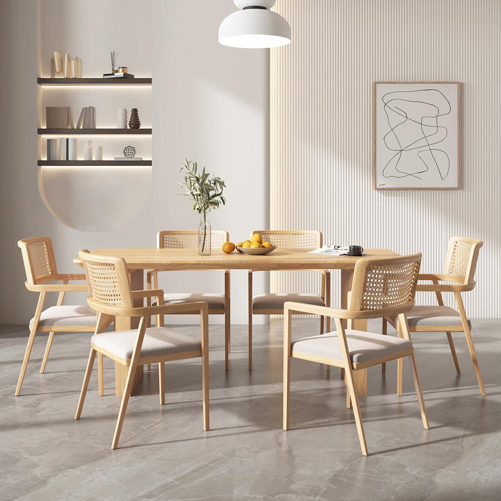 71" Farmhouse Rectangle Dining Table Natural Solid Wood Table for 8 Person Ribbed Leg