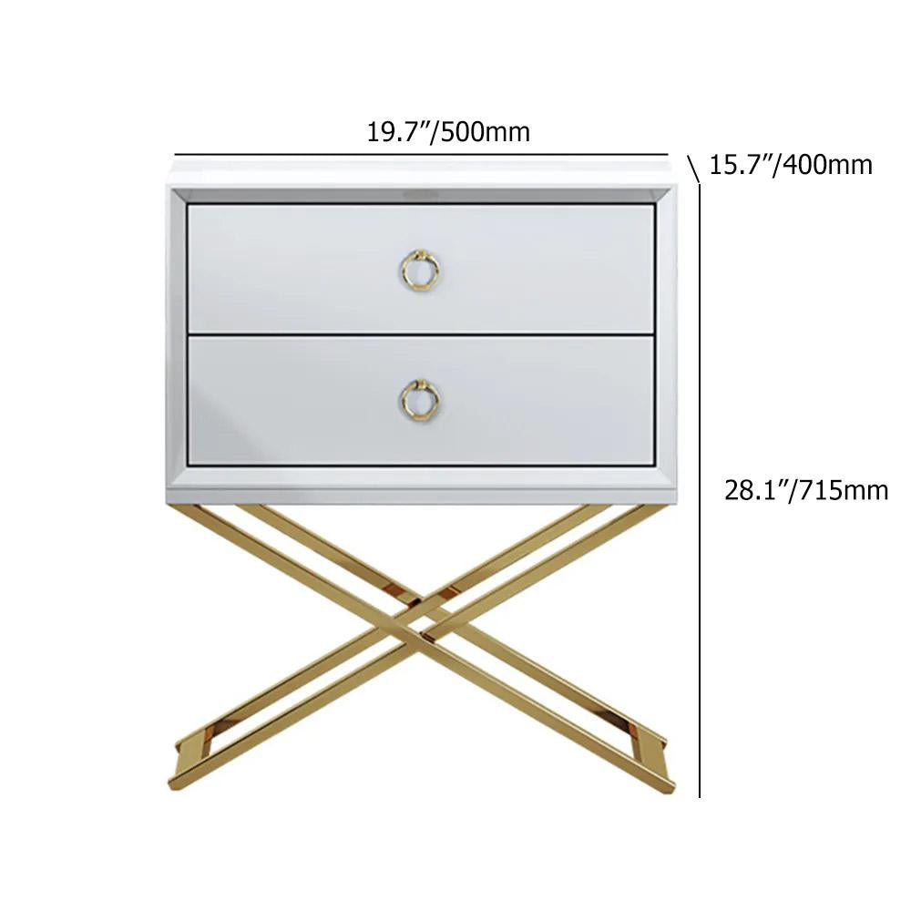 19.7" Modern Black Nightstand with 2 Drawers X-Shaped Pedestal