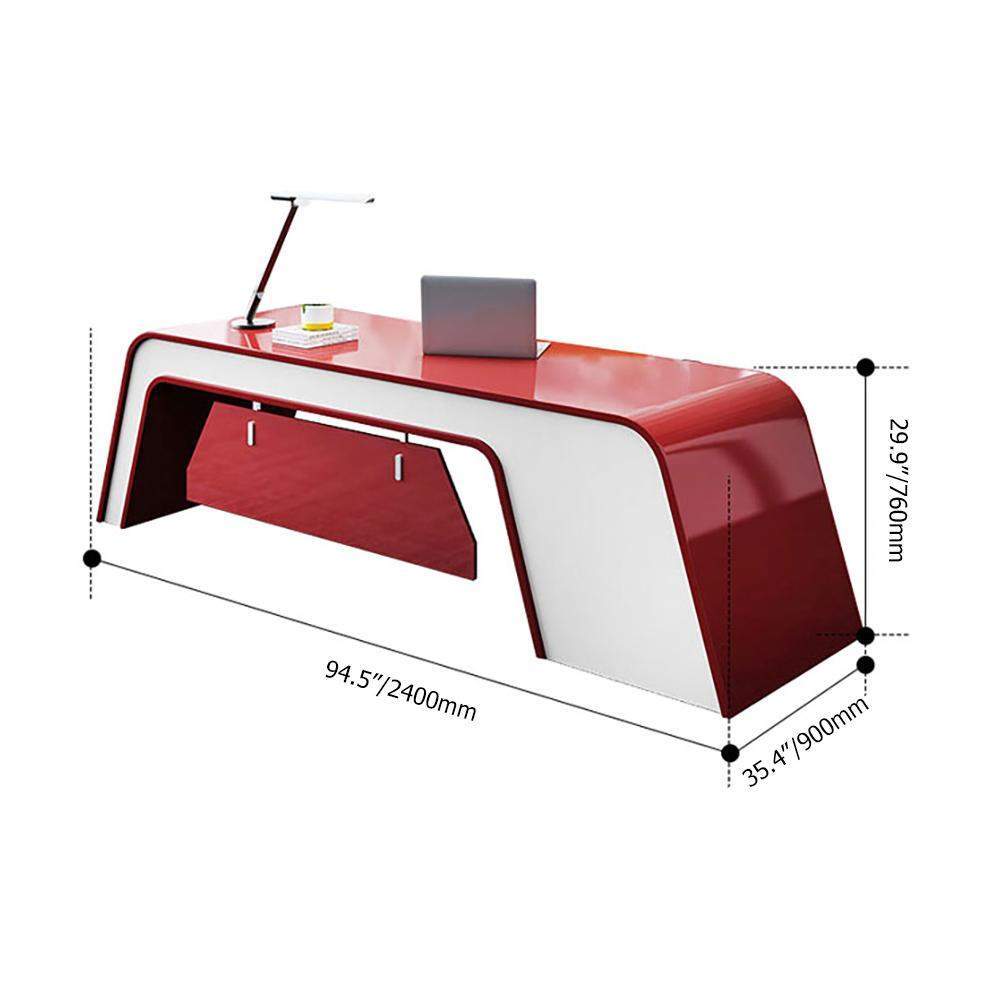 Red & White Metal Office Desk with 3 Drawers of Contemporary-Desks,Furniture,Office Furniture