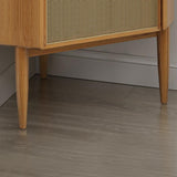 Nordic Natural Corner Cabinet 2-Door Bar Cabinet with Hutch & Shelf Rattan Woven