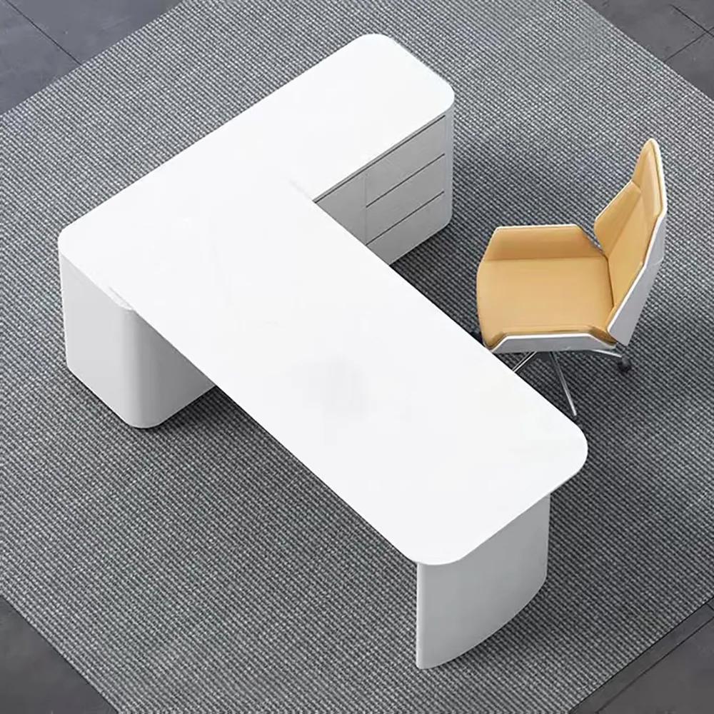 White L-Shape Executive Desk Large Home Office Desk Storage Drawers & Cabinet Right Hand