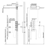 Wall Mounted Waterfall Rain Shower System with 3 Body Sprays in Matte Black