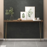 39" Modern Walnut Narrow Rectangular Console Table with Wooden Top Metal Legs