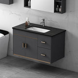 24" Floating Wood Bathroom Vanity Set with Black Stone Top & Ceramic Sink